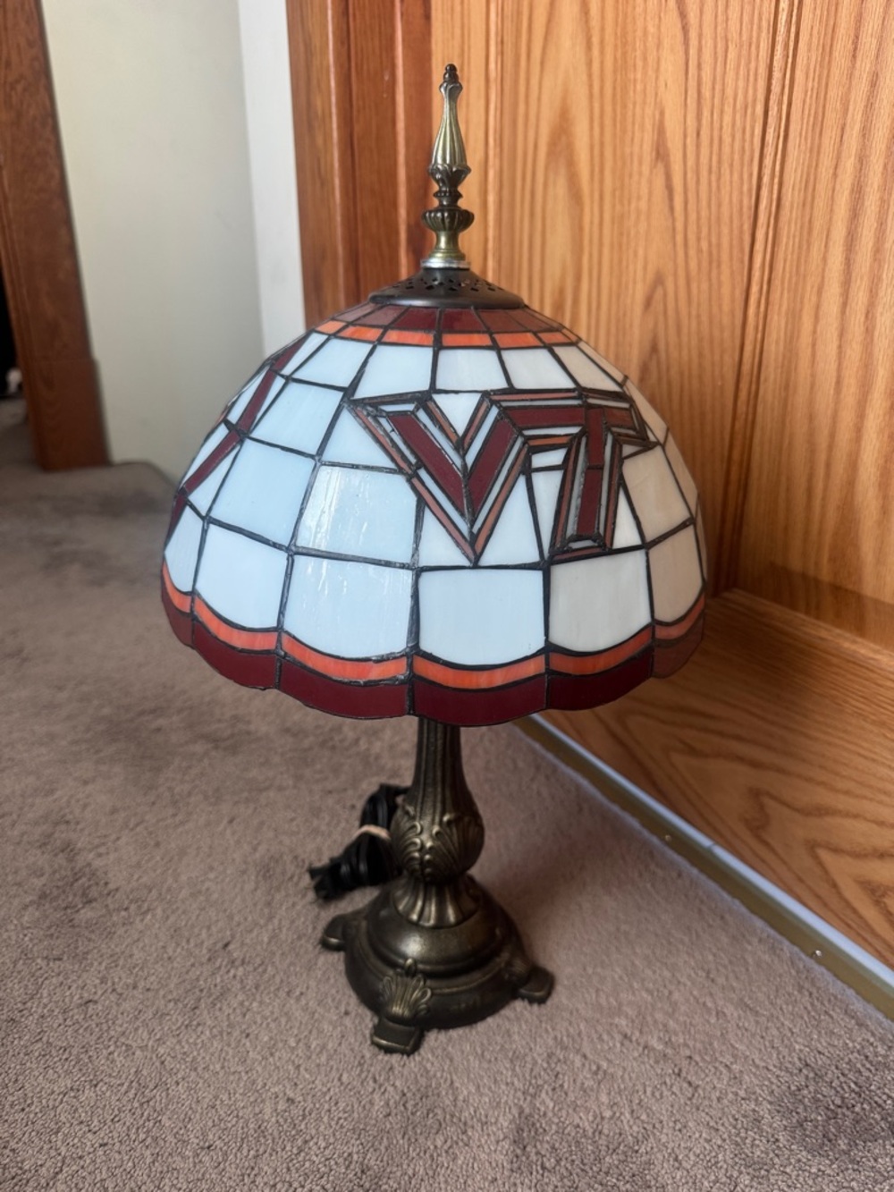 Virginia Tech Hokies Tiffany Style Stained Glass Table Lamp NCAA VT Red White